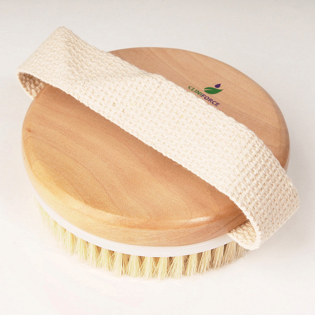 Щетка для сухого массажа CF 0207 круглая с ремешком, с щетиной и зубцами